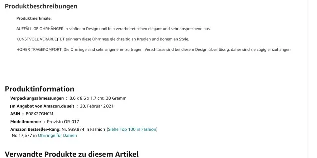 Photo from the official notice: Provisto Vintage-Style Ohrringe in blauer Schmuck Geschenk Box 5,8 mm lange Türkisblau Ohrringe im Retro-Look  — chemical risk