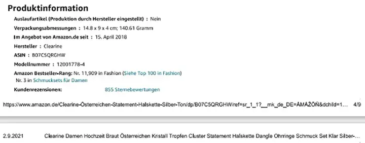 Photo from the official notice: Clearine Clearine Damen Hochzeit Braut Osterreichen Kristall Tropfen Cluster Statement Halskette DangleOhrri.  — chemical risk