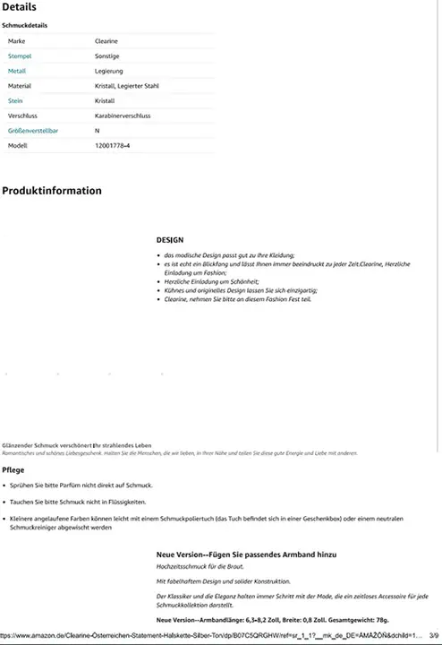 Photo from the official notice: Clearine Clearine Damen Hochzeit Braut Osterreichen Kristall Tropfen Cluster Statement Halskette DangleOhrri.  — chemical risk