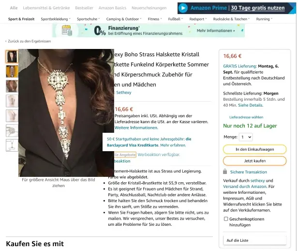 Foto dell’avviso ufficiale: Sethexy Sethexy Boho Strass Halskette Kristall Brustkette Funkelnd Körperkette Sommer Strand Körperschmuck Z C — rischio: Rischio chimico
