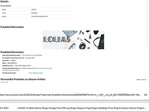 Foto do aviso oficial: LOLIAS LOLIAS 16 Stück Herren Ringe Vintage Punk Öffnung Ringe Octopus Frog Dragon Schlange Punk Ring für D Co — risco: Químico