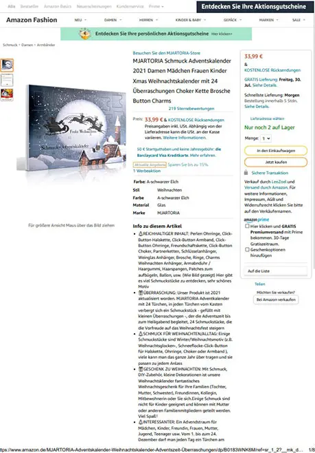 Photo from the official notice: MJARTORIA MJARTORIA Schmuck Adventskalender 2021 Damen Mädchen Frauen Kinder Xmas Weihnachtskalendar mit 24 Üb — chemical risk