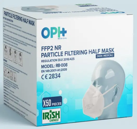 Foto aus der offiziellen Meldung: OPH PROMOS OPH FFP2 NR Particle Filtering Half Mask Partikelfiltermaske — Risiko: Gesundheitsrisiken/Sonstige