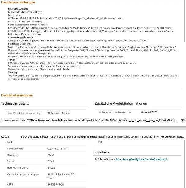 Zdjęcie z oficjalnego zgłoszenia: IYOU IYOU Glänzend Kristall Taillenkette Silber Schmetterling Strass Bauchketten Bling Nachtclub Bikini B Łańc — ryzyko: Chemiczne