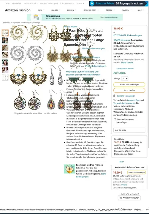 Foto del aviso oficial: Hicarer 12 Paar Boho Stil Metall Hohl Set Wassertropfen Baumeln Ohrringe Lange Baumeln Ohrringe Conjunto de pe — riesgo: Riesgos químicos