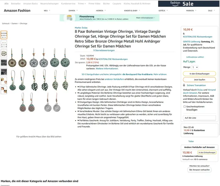 Photo from the official notice: Dulau 8 Paar Bohemian Vintage Ohrringe, Vintage Dangle Ohhringe Set, Hänge Ohrringe Set für Damen Mädchen earr — chemical risk