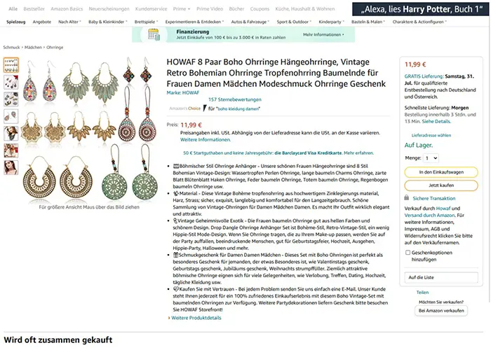 Photo de l’avis officiel: HOWAF HOWAF 8 Paar Boho Ohrringe Hängeohrringe, Vintage Retro Bohemian Ohrringe Tropfenohrring Baumelnde Ensem — risque: Risque chimique