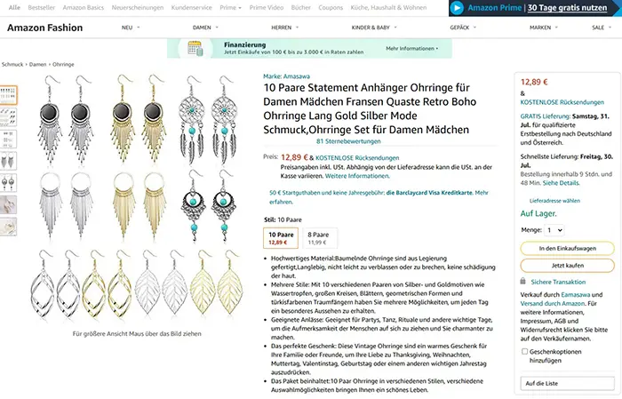 Photo from the official notice: Amasawa 10 Paare Statement Anhänger Ohrringe für Damen Mädchen Fransen Quaste Retro Boho Ohrringe Lang Gold ea — chemical risk