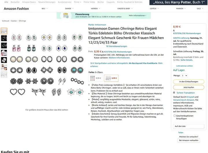 Foto aus der offiziellen Meldung: tmtonmoon tmtonmoon Damen Ohrringe Retro Elegant Türkis Edelstein Böho Ohrstrecker Klassisch Elegant Schmuck G — Risiko: Chemikalie