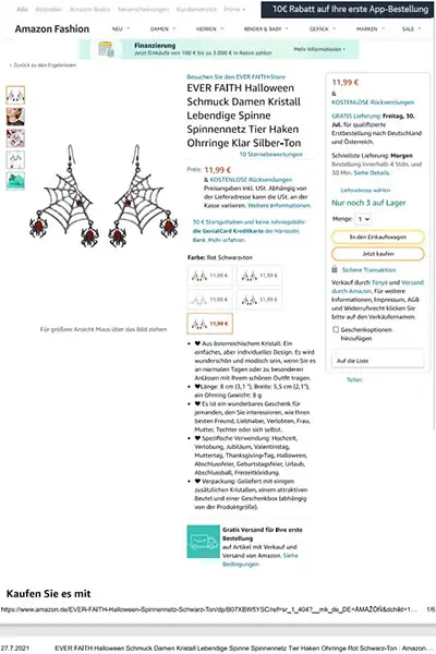 Photo de l’avis officiel: EVER FAITH Halloween Schmuck Damen Kristall Lebendige Spinne Spinnennetz Tier Haken Ohrringe Klar Silber-Ton B — risque: Risque chimique