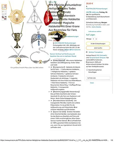 Photo from the official notice: PPX PPX 9 Stücke Zeitumkehrer Heiligtümer des Todes Goldenen Schnatz Halskette Zauberstein Anhänger necklace w — chemical risk