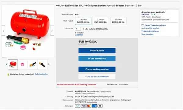 Foto dell’avviso ufficiale: 40 Liter Reifenfüller Blaster d'aria — rischio: Lesioni