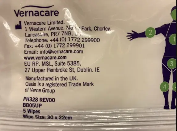 Foto dell’avviso ufficiale: Oasis Oasis bedbath, Unperfumed Salviette per la pulizia/lavaggio — rischio: Rischio microbiologico