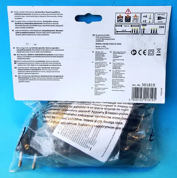 Photo from the official notice: CMI Chain of mini fairy lights lighting chain — electric shock risk