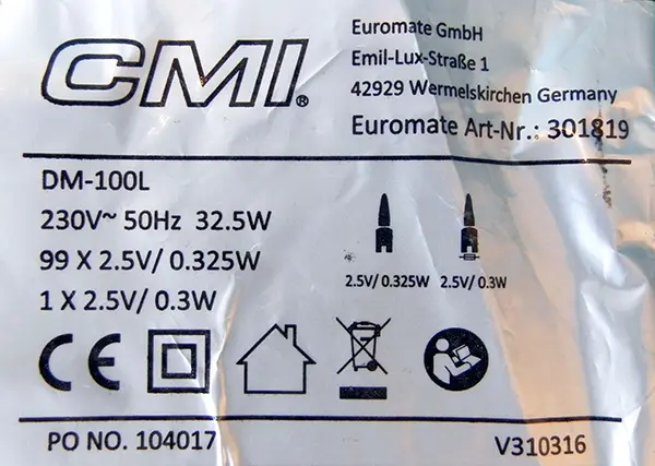 Photo from the official notice: CMI Chain of mini fairy lights lighting chain — electric shock risk