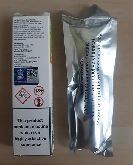Photo de l’avis officiel: Aroma King Bar 600 puffs E-cigarette Disposable Aroma King Bar 600 puffs Cigarette électronique jetable — risque: Risque chimique