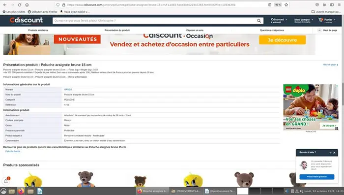Foto aus der offiziellen Meldung: HANSA Peluche araignée brune 15 cm ou noire Weiches Spielzeug — Risiko: Ersticken & Strangulierung