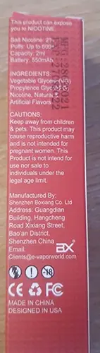Photo from the official notice: Vapeurs 600 puffs 20 mg/ml (2%) Nic Salt Vapeurs 600 puffs disposable electronic cigarette — chemical risk