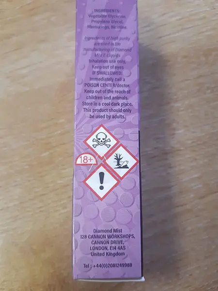 Foto aus der offiziellen Meldung: Diamond Mist Bar 20 mg/ml Diamond Mist Bar Einweg-elektronische Zigarette — Risiko: Chemikalie