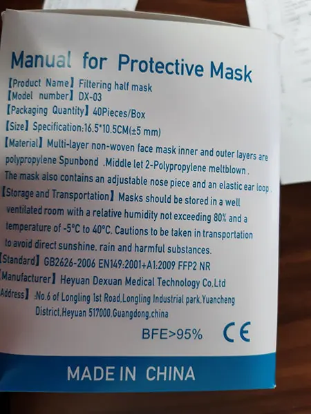 Foto uit de officiële melding: KN95 Protective mask Respirátor KN95 bílá Deeltjesfiltermasker — risico: Gezondheidsrisico/overige