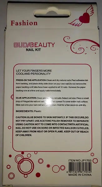 Photo from the official notice: Guda Beauty Nail Kit false nails — chemical risk (A12/00640/22)