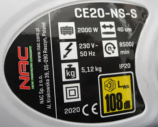 Photo de l’avis officiel: NAC Electric chainsaw Tronçonneuse électrique — risque: Blessures