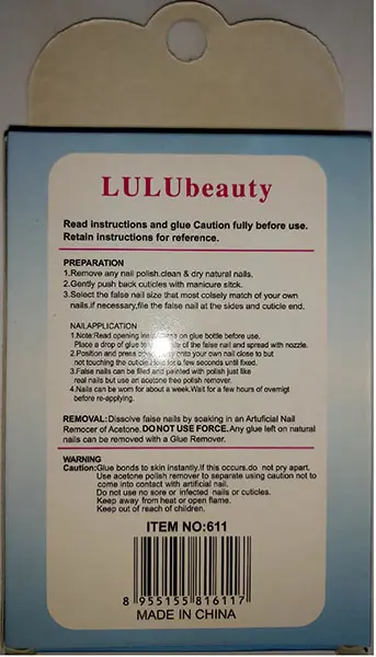 Photo de l’avis officiel: LULUBeauty Salon Quality Faux ongles — risque: Risque chimique