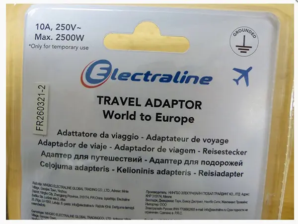 Foto aus der offiziellen Meldung: Electraline Travel Adaptor - World to Europe Reiseadapter — Risiko: Elektrischer Schlag