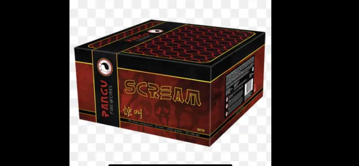 Photo from the official notice: Pangu Fireworks Scream — burns & damage to hearing risk
