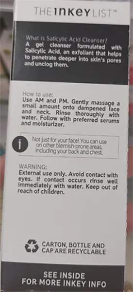 Foto do aviso oficial: The Inkey List The Inkey List Salicylic Acid Cleanser Purificador de ácido salicílico — risco: Químico