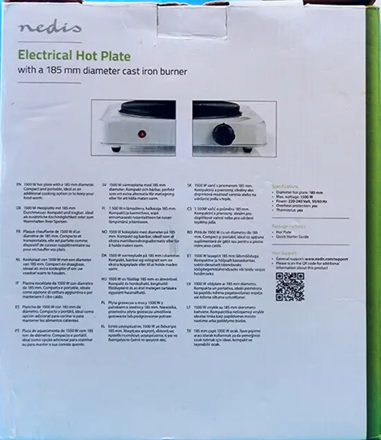 Foto do aviso oficial: Nedis Electrical Hot Plate Placa quente — risco: Choque elétrico