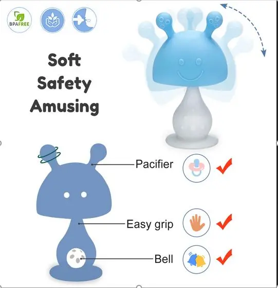 Photo de l’avis officiel: Mushroom Teether Toys for Newborn Babies, Toddlers, Infants, Relieve Sore Gum - BPA-Free Chew Toy Dentier bébé — risque: Suffocation