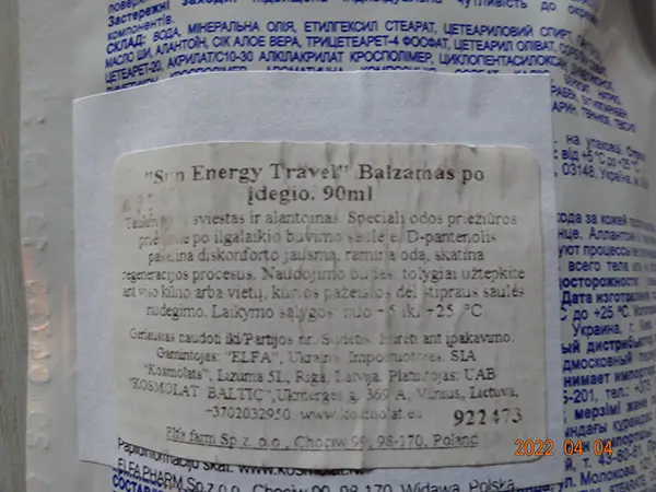 Foto uit de officiële melding: elfa | Pharm After Sun Balm Shea Butter Sun Energy Aftersun balsem — risico: Chemische risico's