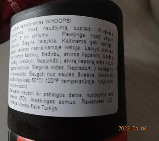 Photo de l’avis officiel: C.r.e.a.® Whoops! Dynamic Orange For Men Perfume Spray Pulvérisation de déodorant — risque: Risque chimique