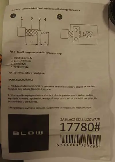Photo from the official notice: BLOW Zasilacz stabilizowany power supply — environment risk