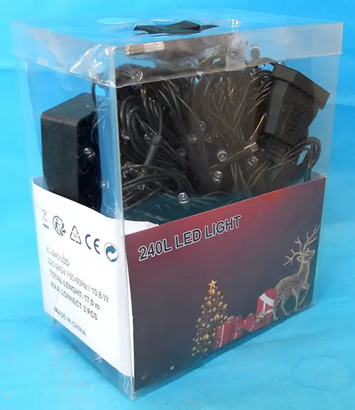 Photo de l’avis officiel: 240L LED LIGHT Chaîne d’éclairage — risque: Brûlures & Choc électrique