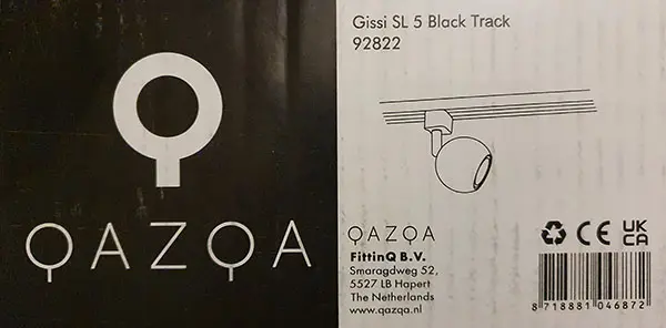 Photo from the official notice: Qazqa Gissi SL 5 black track track light — electric shock risk