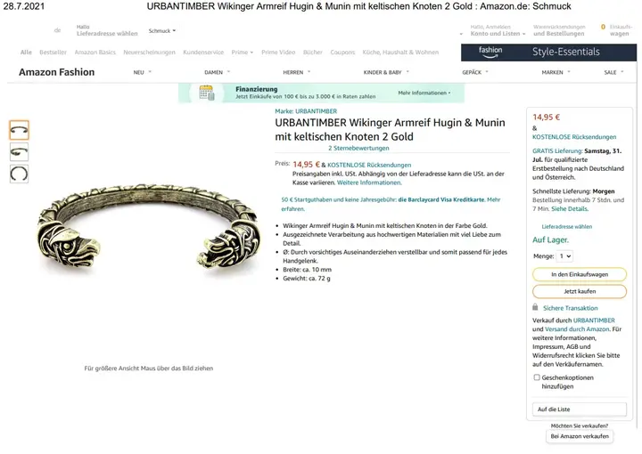 Photo de l’avis officiel: URBANTIMBER Vikings bracelet Bangle — risque: Risque chimique