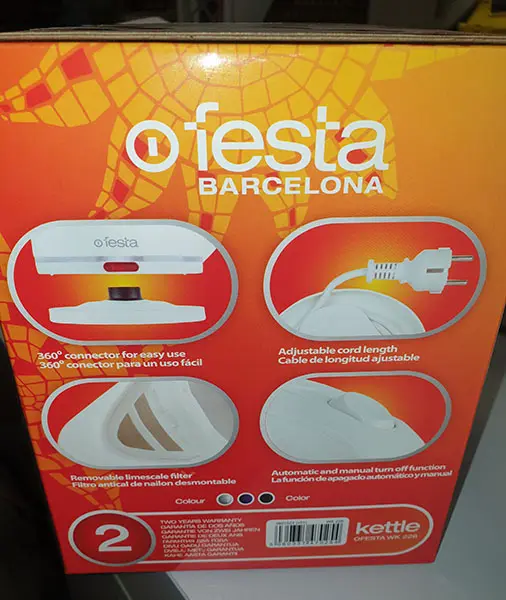 Photo de l’avis officiel: OFESTA BARCELONA OFESTA WK 226 Bouilloire électrique — risque: Brûlures & Choc électrique