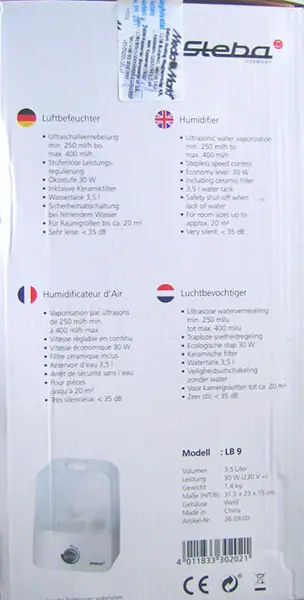 Foto aus der offiziellen Meldung: Steba Luftbefeuchter — Risiko: Mikrobiologisches Risiko