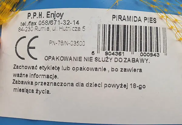 Photo from the official notice: Piramida pies stacking toy — choking risk