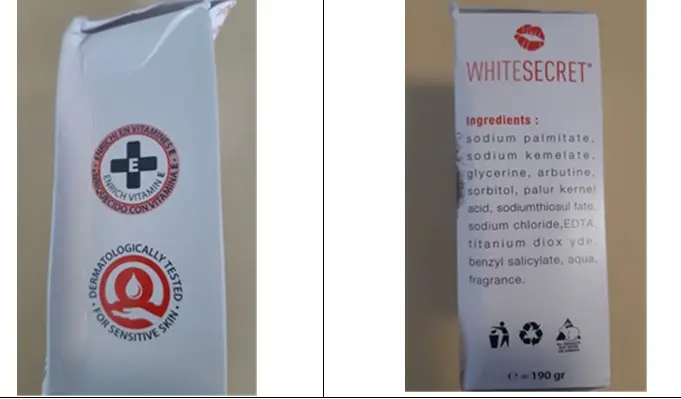 Photo de l’avis officiel: Rodis White Secret Crème pour la peau — risque: Risque chimique