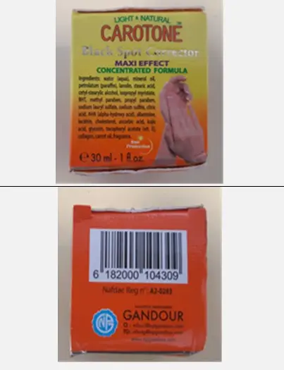 Foto dell’avviso ufficiale: Nouvelle Parfumerie Gandour Carotone Crema per la pelle — rischio: Rischio chimico