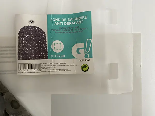 Photo de l’avis officiel: G! Fond de bain anti-dérapant G! Tapis de bain — risque: Risque chimique