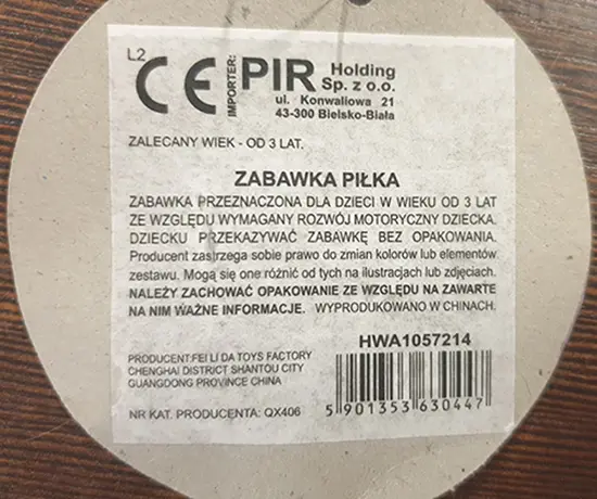 Photo from the official notice: Zabawka pilka / Sport toys plastic ball — chemical risk