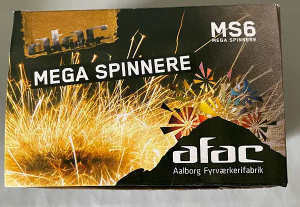 Foto do aviso oficial: afac Aalborg Fyrværkerifabrik Mega Spinnere Girador de terra — risco: Queimaduras