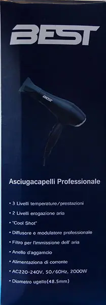 Photo de l’avis officiel: Best PROFESSIONAL ASCIUGACAPELLI Sèche-cheveux — risque: Brûlures & Choc électrique (A12/01016/22)