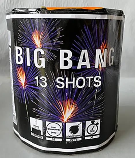 Photo from the official notice: Liyang Pyroshine Fireworks Co. Ltd. Big Bang 13 Shots — burns & fire risk