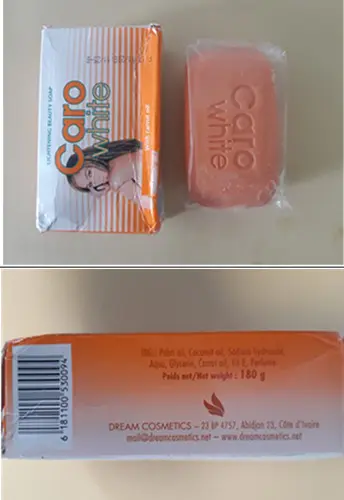 Foto aus der offiziellen Meldung: Dream Cosmetics Caro White Hautcreme/Seife — Risiko: Chemikalie