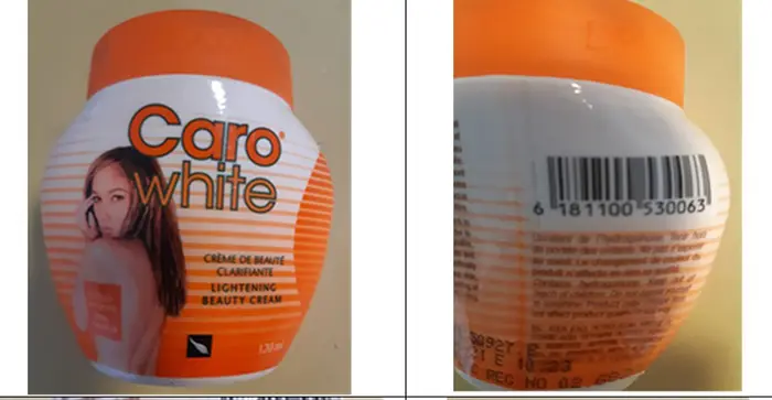 Foto aus der offiziellen Meldung: Dream Cosmetics Caro White Hautcreme/Seife — Risiko: Chemikalie